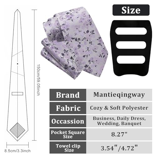 Image of Mantieqingway Floral Ties for Men, 3pcs /set Neck Tie Pocket Square Holder Set for Wedding Business Prom Party Usual
