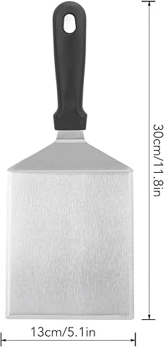 Miniatura 2 de Espátula de pizza de acero inoxidable, espátula de cocina para pasteles, pizza, panqueques, salteado, cocina (espátula cuadrada, mango de plástico)