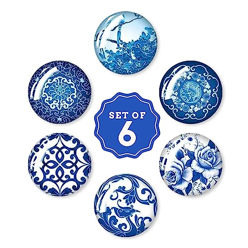Imanes decorativos de vidrio Jolitee set de 6, diseño azul y blanco miniatura 2