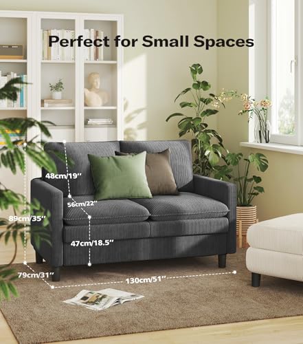 Image of Welzona 3-Layers Cloud Loveseat Sofa, 51 inch Corduroy Small Couch, Small Sofa