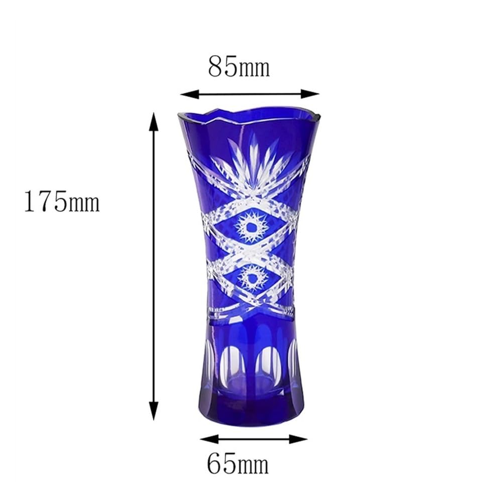 Jarrón, Elegante jarrón de Cristal Azul Estilo Bohemio checo Cortado a Mano for decoración de Cristal Transparente florero patrón Grabado para habitación, Biblioteca, Oficina, Entrada