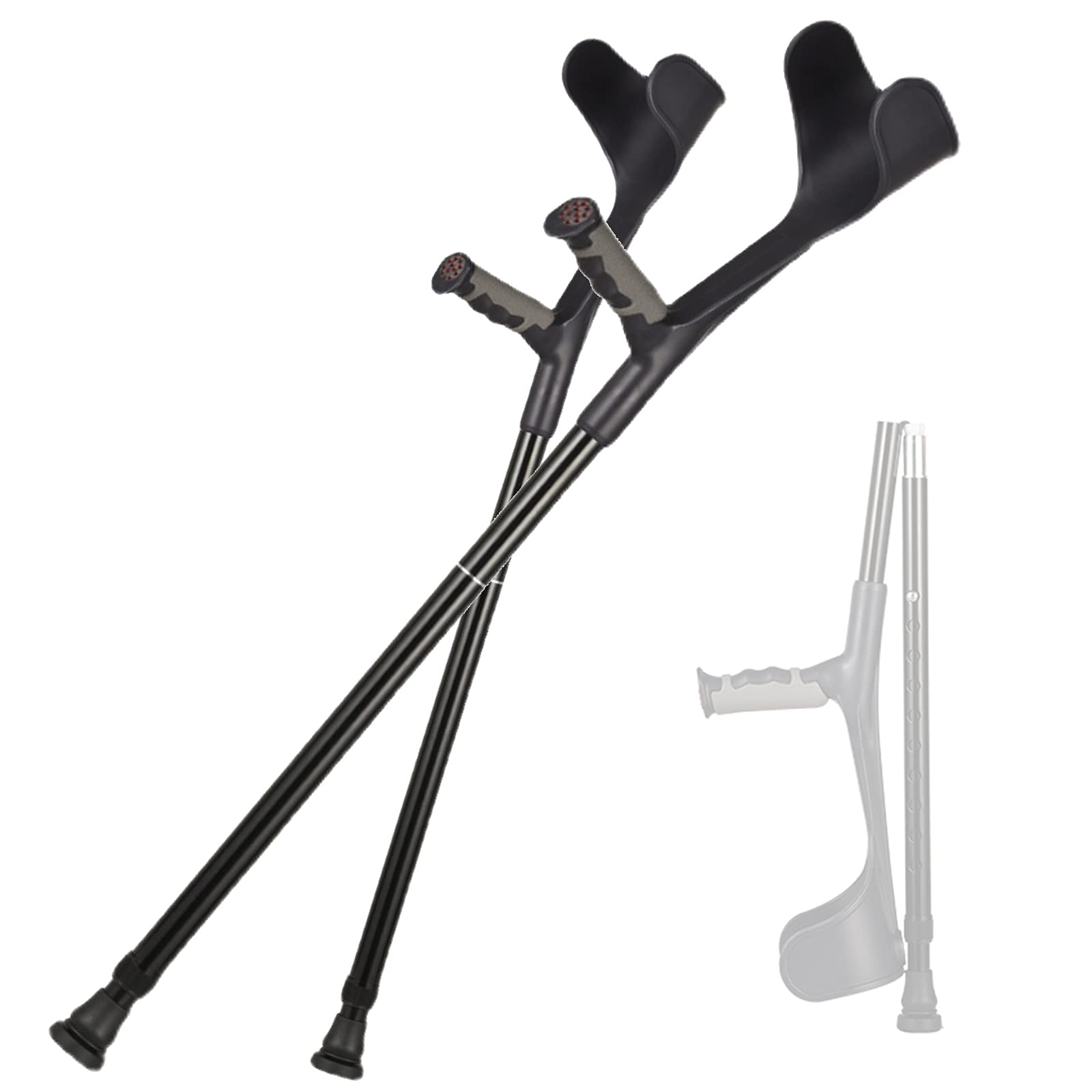 Muletas Adulto Regulables (2 Unidades), Muleta Aluminio Ergonomica, Muletas Plegables Ligeras Negras/Plateadas para Hombres/Mujer