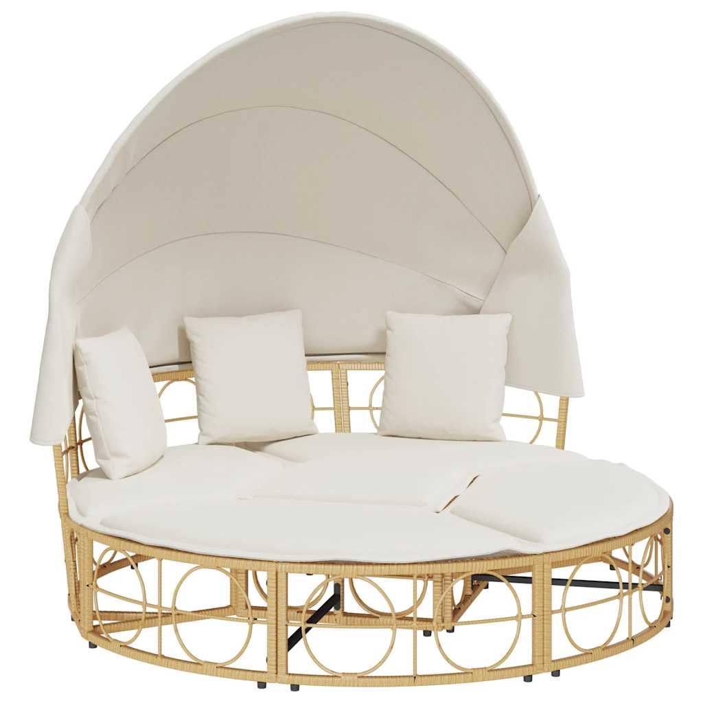 Île de soleil avec auvent extensible et coussin, lit de salon d'extérieur en rotin synthétique, ensemble de meubles de jardin modulables pour terrasse et jardin, canapé de salon rond, 160 x