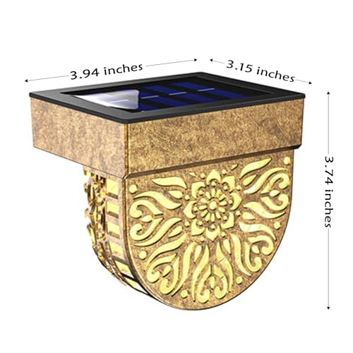 EKQ 6 Pack Solar Fence Lights Outdoor Wall Lights Gold Plastic Solar Powered Deck Step Stair Lights Mandala Theme Waterproof Fence Solar Light for Garden Post Patio Backyard Yard Decor