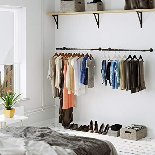 SONGMICS Wall-Mounted Clothes Rails, Set of 2, Industrial Pipe Clothes Rails for Clothes, Space-Saving, Heavy-Duty, 92 x 30 x 7.5 cm, for Small Space, Black HSR67BK02