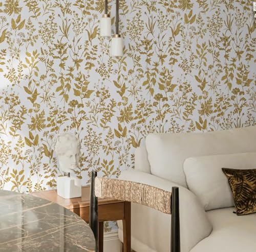 Papier peint fleurs dorées autocollant pour masquer les défauts d'un mur
