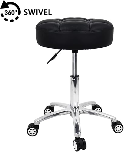 Miniatura 6 de WKWKER Taburetes rodantes más gruesos, cojín giratorio de 360 con ruedas, soporte de elevación hidráulica, altura ajustable, taburete rodante para