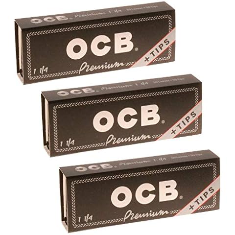 OCB Premium 1 1/4 Rolling Paper & Tips - 3 Packs - 50 Papers/Tips Each Cover