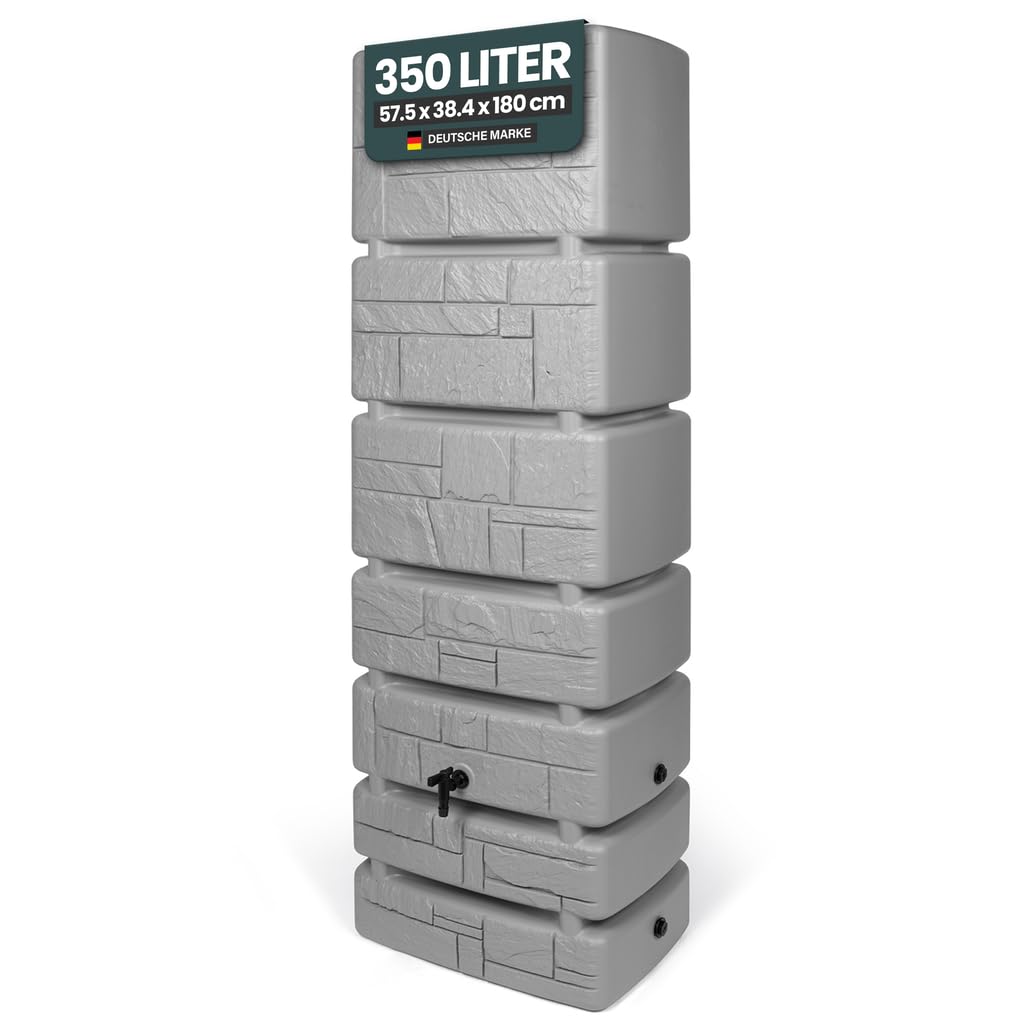 Kreher Boccetta XXL Tower Stone con rubinetto. Grande effetto pietra antracite o grigio, capacità di utilizzo 350 litri. Dimensioni (LxPxA): 57,5 x 38,4 x 180 cm (grigio)