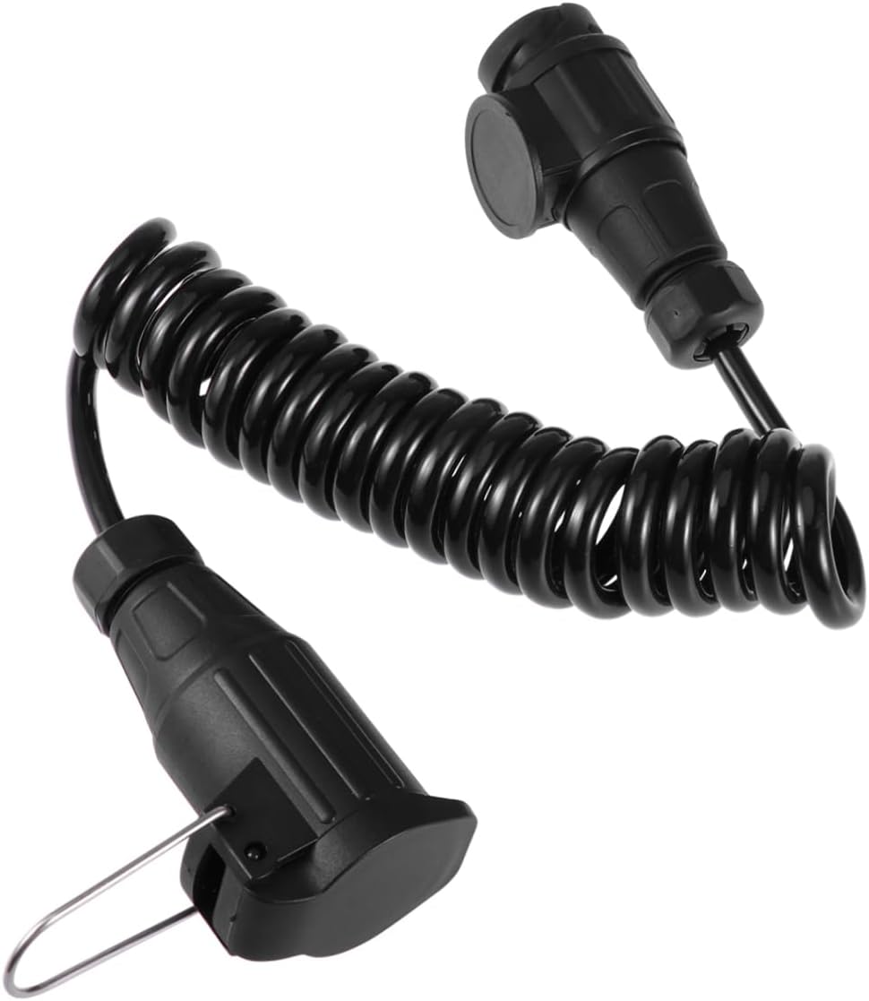 12v Trailer Plug Cord 2m Long Spring Coiled Cable Male Connector for Trailer to Vehicle Electronic Signature Transfer