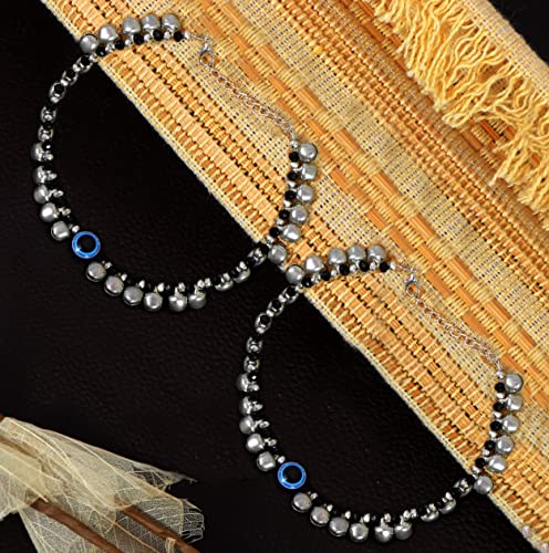 Indian Ethnic Statement Evil Eye Traditional Fashion Silver Oxidized Ghungroo Payal Anklets Jewelry2