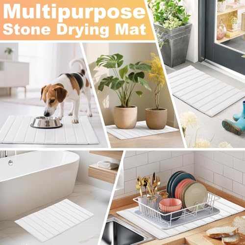 Stone Dish Drying Mat for Kitchen Counter with Silicone Sink Mat, Extra Large 24.8"x16", Super Absorbent Diatomaceous Earth & Microfiber, Foldable Drying Pad for Dishes Bottles Cups – Non-Slip- White by FLEXARO - Used condition - Image 8