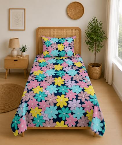 Image of DECORUM Glace Cotton Single Bedsheet with 1 Pillow Cover | Soft, Durable, Lightweight & Skin-Friendly Fabric| Suitable for Single /Diwan Bed Size