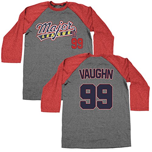A&E Designs Major League II T-Shirt Vaughn Jersey Front and Back Grey Red Raglan Tee, Large