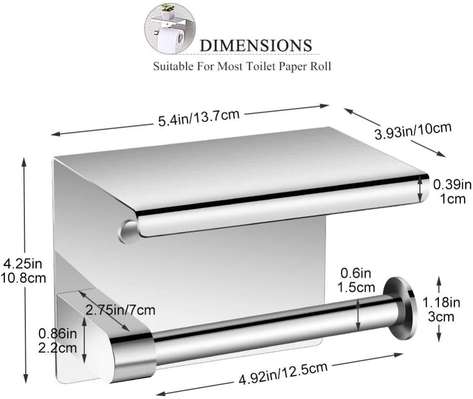 Walfront Wall Mounted 304 Stainless Steel Toilet Paper Holder, Toilet Paper Towel Dispenser Tissue Roll Holder