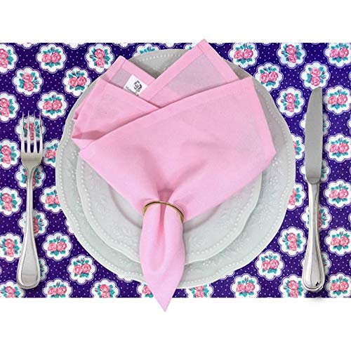 Guardanapo de Tecido Oxford Rosa 40cmx40cm com Anel - 4 unds