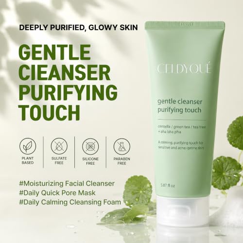 Image of Korean Double Cleanse Duo Set - Pore Purifying Cleansing Oil & Gentle Face Wash, Mild Acid Complex, Sensitive Skin, w / Centella Tea Tree & Green Tea, LHA AHA BHA PHA for Gentle Exfoliation Acne Care