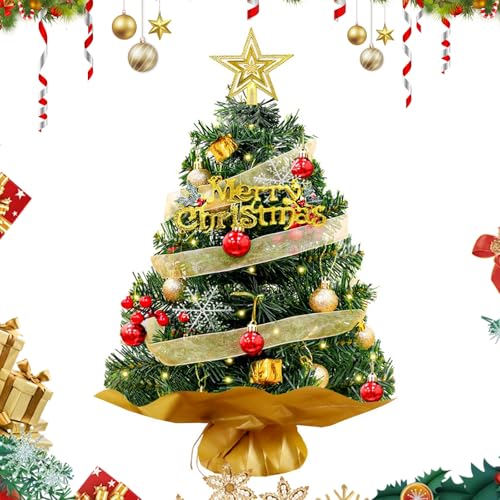 Mineup 60cm Mini Albero Di Natale Da Tavolo, Albero Di Natale Piccolo Da Tavolo Con Luci E Ornamenti a LED, Mini Alber Di Natal Di Pino Da Tavol Per Decorazione Di Natal Interna Ufficio Tavol