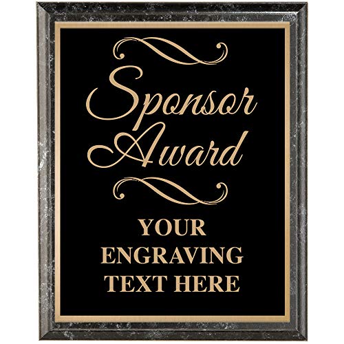 Crown Awards Corporate Appreciation Plaques - 7 x 9 Sponsor Award Classic Black Etched Recognition Trophy Plaque Award Prime