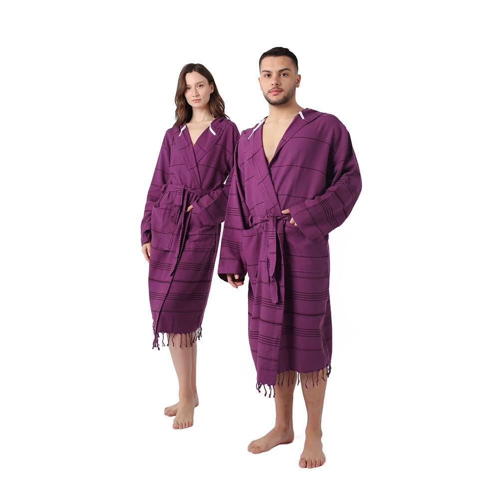 SULTAN'S GEM Lightweight Hooded Cotton Robe for Men and Women, Turkish Cotton Bathrobe, Unisex Dressing Gown