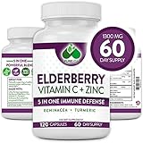Elderberry with Zinc and Vitamin C for Adults - proprietary 5 in 1 blend with Turmeric and Echinacea - daily antioxidant and immune support supplement