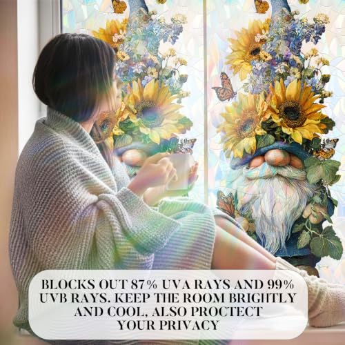 Image of Garden Gnome Sunflower Holographic Window Film 17.32x39.37in