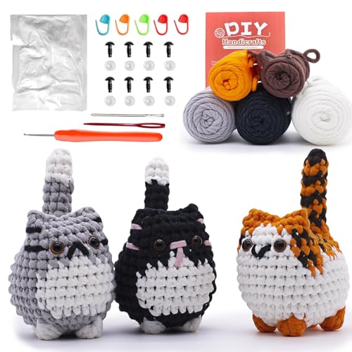 OuryTech Kit de Crochet para Principiantes, Kit de Crochet Tejido para Principiantes, Amigurumi con Instrucciones para Principiantes, Gatos