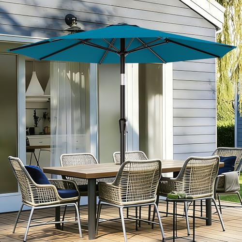 Image of AreShark 9 FT Patio Umbrella for Outdoor, Outdoor Table Umbrella with Push Button Tilt and Crank, Outdoor Patio Umbrellas with 8 Sturdy Ribs for Market, Garden, Pool (Lake Blue)