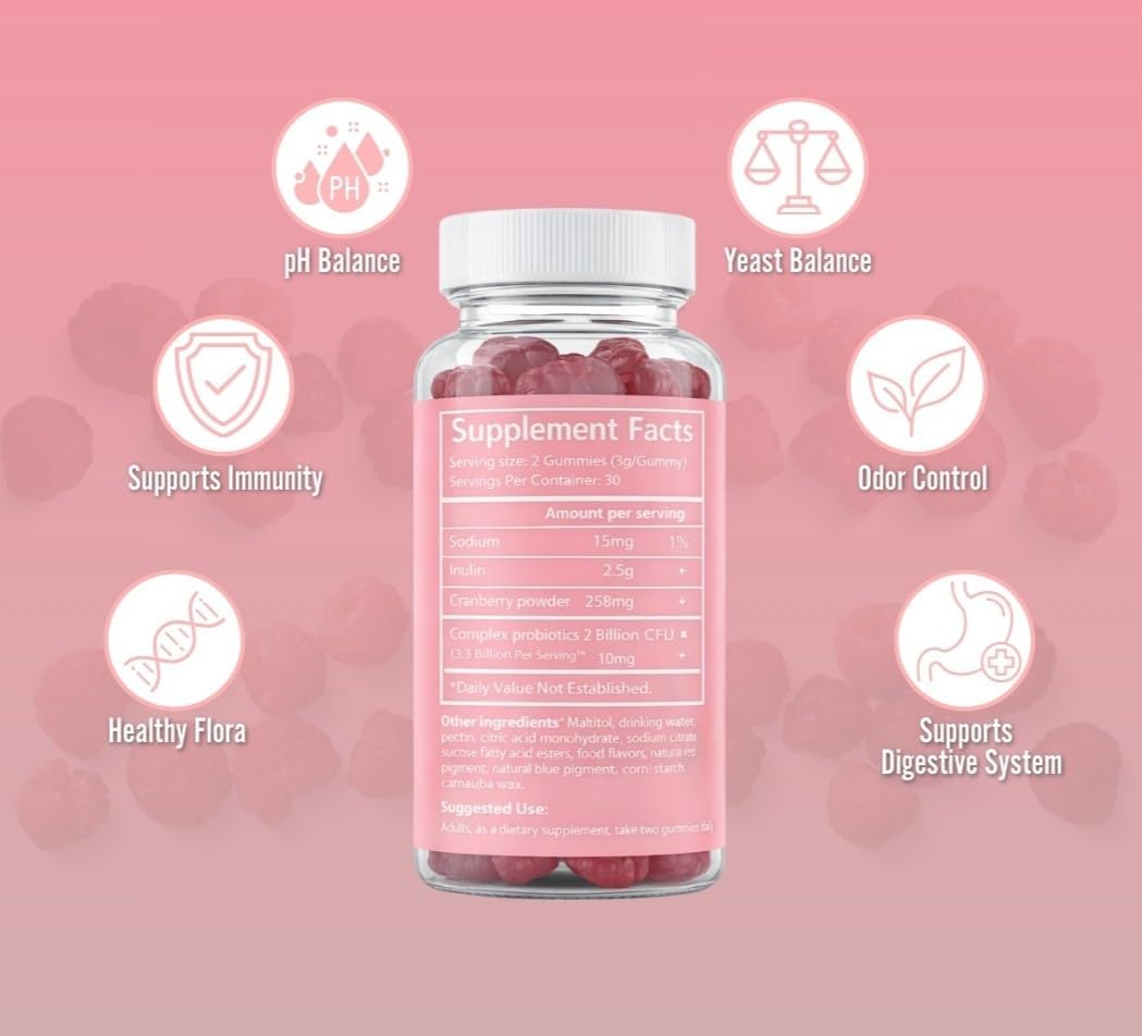 Probiotics for Women Gummies with Raspberry – 6 Premium Strains for pH Balance, Digestive Health, Vaginal & Immune Support, 3 Billion CFU, Women's Probiotic Gummy for Feminine Health – 60 Gummies - Image 3