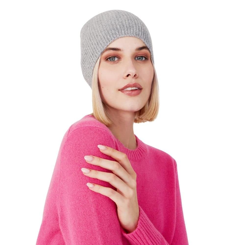Style Republic Women’s Ribbed Beanie, 100% Cashmere, Soft & Stretchy, Warm Hat for Winter