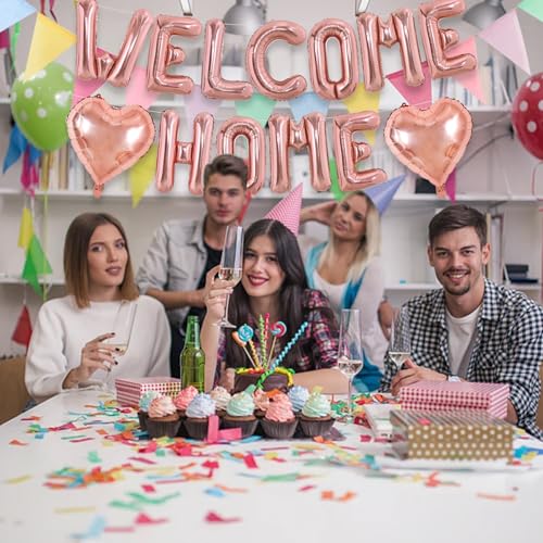 Image of TONIFUL 16 Inch Rose Gold WELCOME HOME Foil Letter Balloons Banner Decor