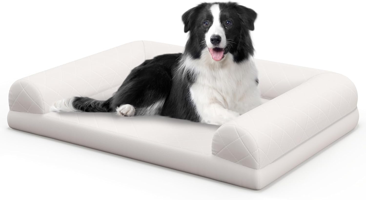 PETSITE Orthopedic Dog Bed for Medium Size Dogs, Egg-Foam Dog Crate Bed w/ 3-Side Bolster, Removable Washable Bed Cover, Non-Slip Bottom, Pet Sofa Couch Bed for Puppies up to 50 lbs (Beige)