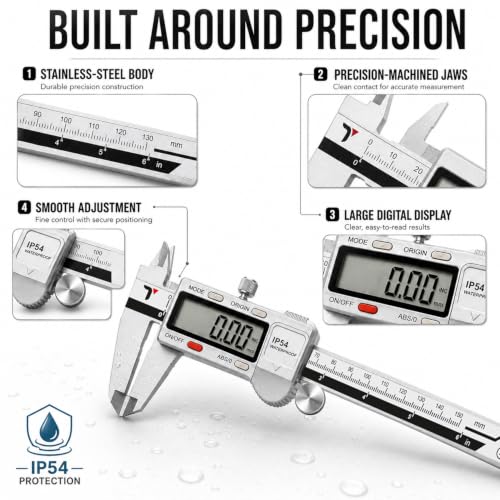 Image of Themisto TH-M65 Digital Vernier Caliper (0-150mm) | Stainless Steel | LCD Display | 4 Measurement Modes | Inch /mm Conversion | Zero Setting | Precision Measuring Tool