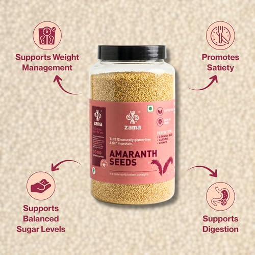 Image of Zama Organics Amaranth Seeds 1Kg Jar | Rich in Fiber & Protein | Keto Friendly | Gluten free, Calcium Rich | No Cholesterol | Rajgira Seed | Best for soups, chapati, salads
