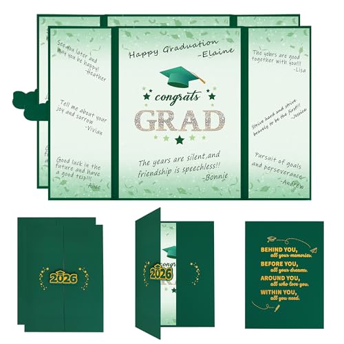 Image of Vlipoeasn 2PCS Graduation Guest Book Alternative, Green Gold Class of 2026 Party Decorations, Grad Signature Book for 2026 College High School, Unique Graduation Gifts for Friends