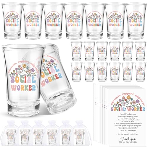 Pickmesh 24 Sets Social Worker Graduation Appreciation Gifts Bulk with 1.2oz Acrylic Shot Glasses Thank You Cards and Gift Bag for Women Bsw Msw Dsw Lcsw Volunteer Coworker Office School Supplies