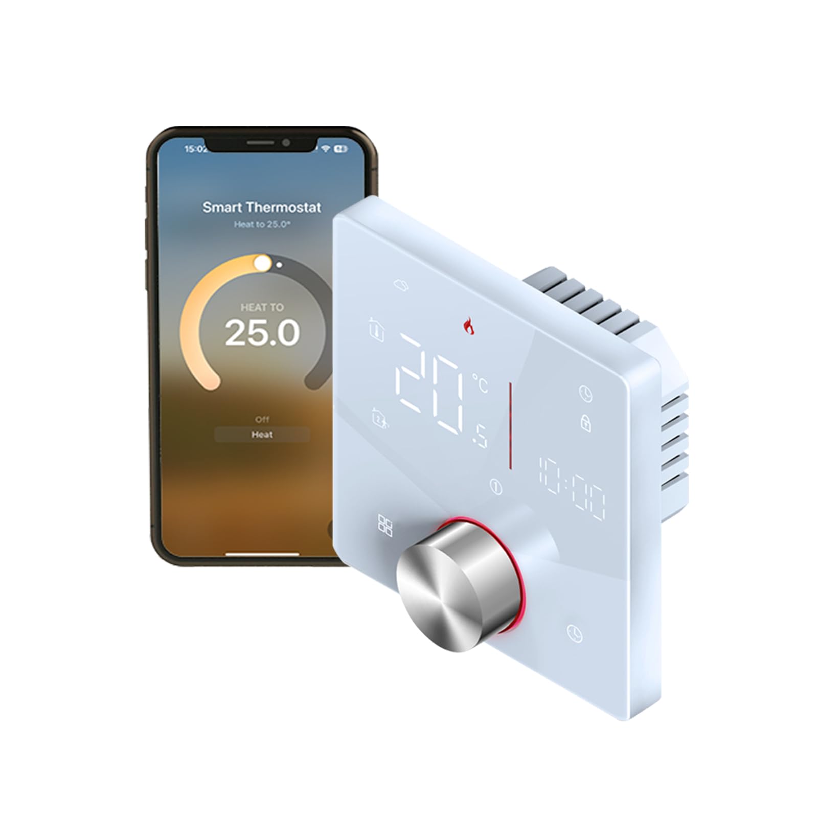 Matter Termostato Intelligente per Caldaia Gas/Acqua Individuale Riscaldamento funziona con Alexa Google Home Homekit Apple Home, Contatto Secco 5A 95~240V AC