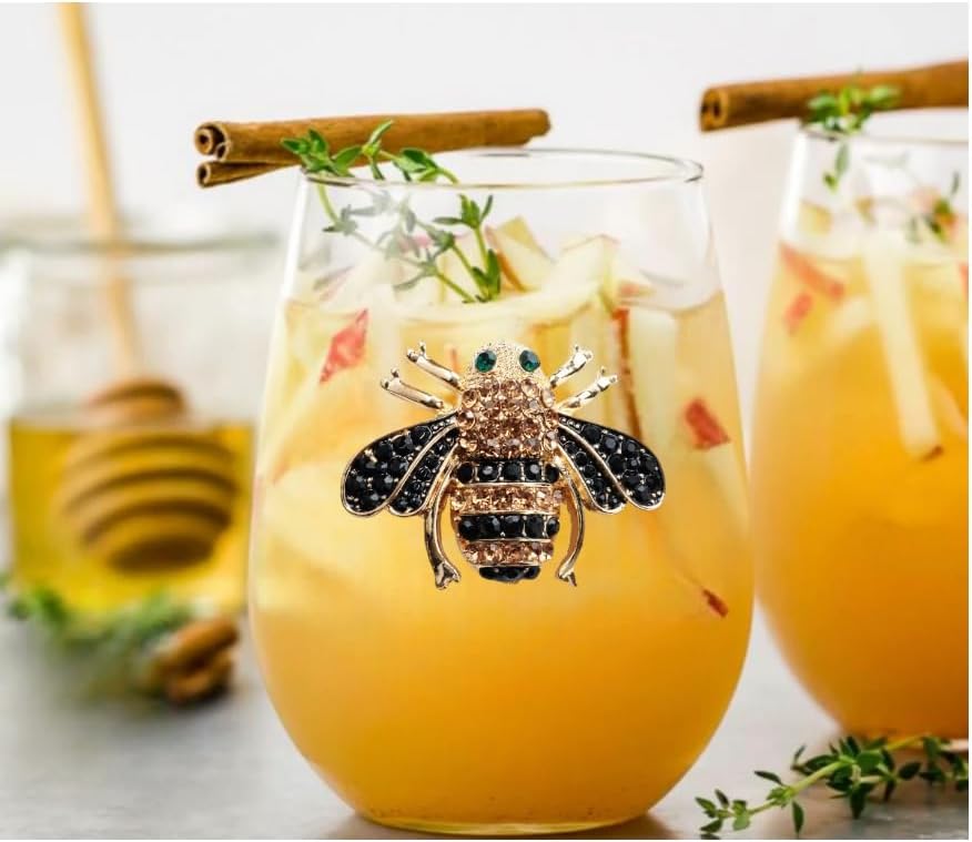Miniatura 2 de THE QUEENS' JEWELS - Vaso de vino sin tallo de abeja, 21 oz.  Bumble Bee llamativo con joyas - Cristalería decorada a mano - No pintada -