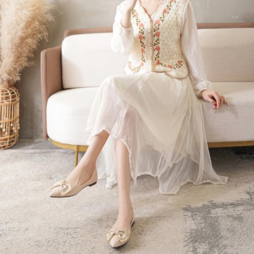 Women's Foldable Ballet Flats Dressy Casual Slip On Shoes for Women Closed Pointed Toe Bow Dress Flats Apricot4