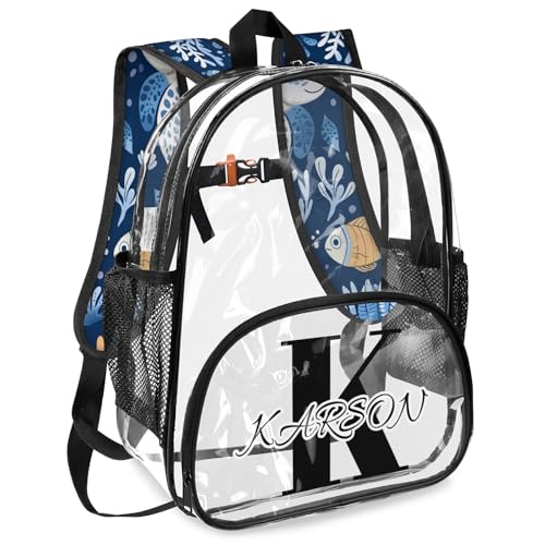 Personalized Small Clear Backpack Stadium Approved Heavy Duty PVC Plastic Custom Sea Turtle Transparent Backpacks See Through Bag with Name, Ocean Beach2