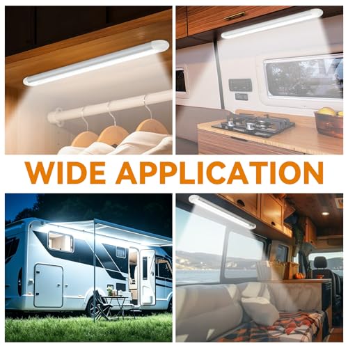 Image of RVZONE 12V LED Interior Light Bar | 120LEDs 1800LM 8W DC 12 Volt led Strip Lights with ON /Off Switch RV Led Lights Interior for Camper Truck Van Boat Trailer Cargo Lights Fixture Motorhome (4Pack)