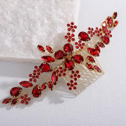 Peine para cabello con pedrería floral rojo 15 cm miniatura 4