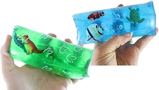 2 Different Jumbo Water Trick Snakes - Filled with Dinosaurs and Sea Creatures - Stress Toy - Slippery Tricky Wiggly Wiggler Tube - Squishy Wiggler Sensory Fidget Ball