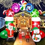 Hazms 7.8FT Christmas Inflatable Archway, Santa & Snowman Standing with Candy Arch Inflatable Christmas Blows up Yard Decoration with Built-in LED Lights for Holiday, Lawn, Party, Yard