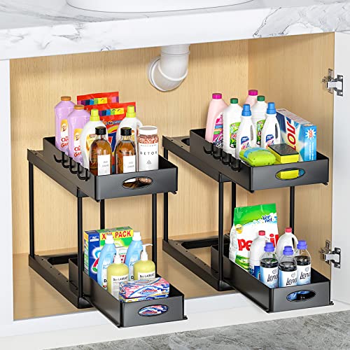 Aojia Double Sliding Cabinet Organizer, Under Sink Organizers and Storage, Pull Out Under Sink Organizer, Under Cabinet Organizer Baskets with 2 Drawers, Under Sink Storage for Bathroom, Kitchen Aojia Double Sliding Cabinet Organizer, Under Sink Organizers and Storage, Pull Out Under Sink Organizer, Under Cabinet Organizer Baskets with 2 Drawers, Under Sink Storage for Bathroom, Kitchen