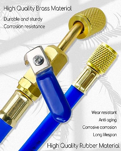 Image of 1 /4 inch HVAC Hose With Ball Valves End, 800 PSI 48 inch Refrigerant Charging Hose, 3 Pcs Color Coded Low Loss Fittings for R12 R22 R404 R410A R134A R502 Air Condition Refrigeration