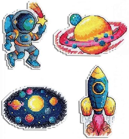 Space DIY Magnets - Counted Cross-Stitch kit on The Plastic Canvas with 4 Patterns. MP Studia