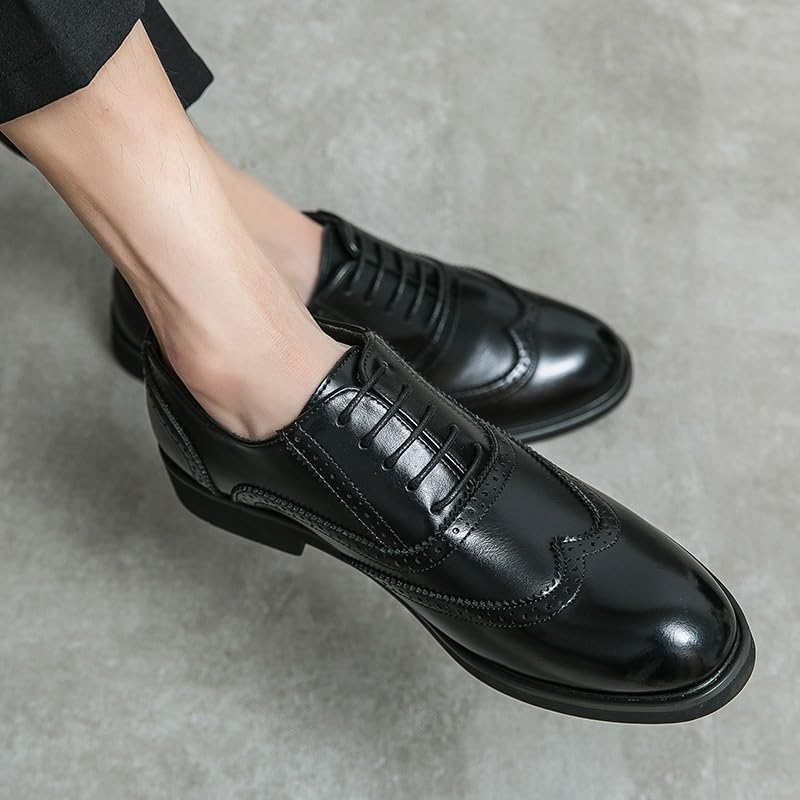 Men's Brogue Dress Oxford Formal Shoes Pu Leather Casual Anti-Slip Rubber Sole Slip Resistant Block Heel Shoe Brogue Fashion Lace Up Outdoor2