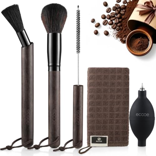 Image of ecooe 5Pcs Espresso Machine Coffee Grinder Cleaning Kit for Coffee Maker | Coffee Maker Cleaner Kit, Walnut Handle, Coffee Brushes /Air Blower /Microfiber Towel 5pcs set, Barista tools Gift for Baristal