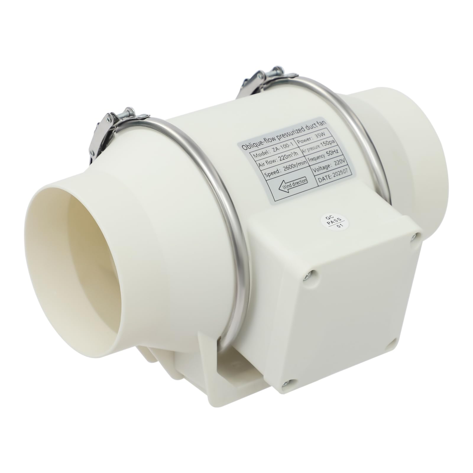 100mm Rohrventilator, 220m³/h Rohrlüfter mit 28W reine Kupfermotor, Rohrluftventilator, Abluftventilator, Inline-Kanalventilator für Werkstätten, Moxibustion-Räume, Schachräume